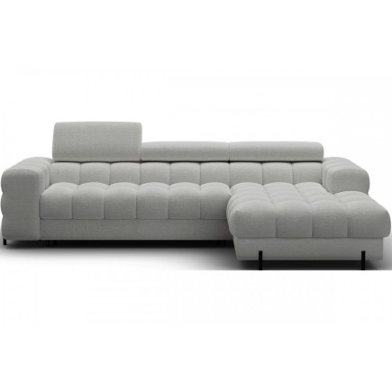 Canapé d'angle convertible FELIX tissu bouclette gris clair, 5 places, angle droit (vu de face)