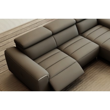 Canapé d'angle fonction relax en cuir italien 5 places SERENITY, gris foncé, angle droit