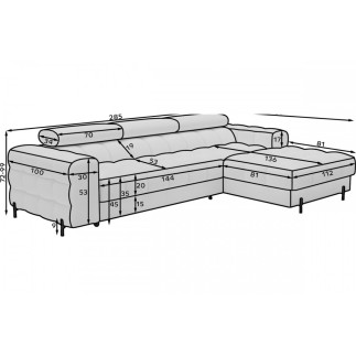 Canapé d'angle convertible FELIX tissu bouclette gris clair, 5 places, angle droit (vu de face)