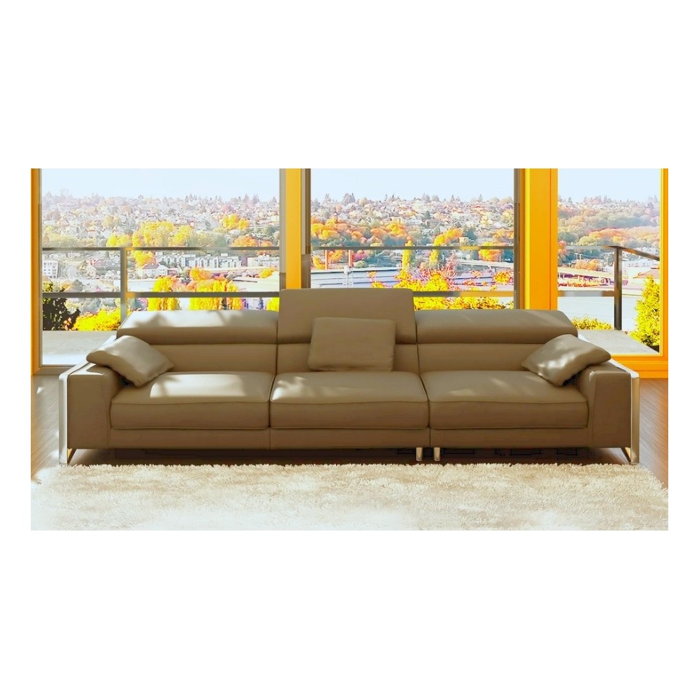 Canapé droit en cuir italien 4 places SUEDO, marron (sans la partie pouf de 85 cm) Canapé droit en cuir italien 4 places SUEDO, marron (sans la partie pouf de 85 cm)