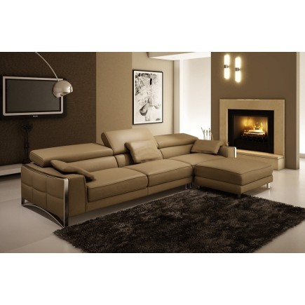 Canapé droit en cuir italien 4 places SUEDO, marron (sans la partie pouf de 85 cm)