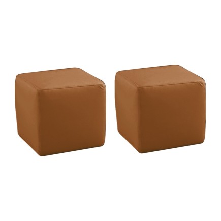 Ensemble de 2 poufs carrés en cuir, marron.