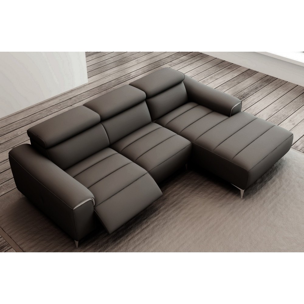 Canapé d'angle fonction relax en cuir italien 5 places SERENITY, noir, angle droit