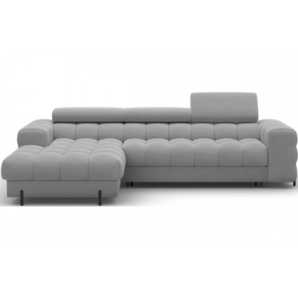 Canapé d'angle convertible FELIX VELOURS en velours gris 5 places, angle gauche (vu de face)