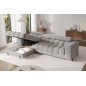 Canapé d'angle convertible FELIX VELOURS en velours gris 5 places, angle gauche (vu de face)