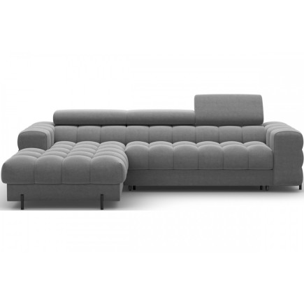 Canapé d'angle convertible FELIX VELOURS en velours gris foncé 5 places, angle gauche (vu de face)