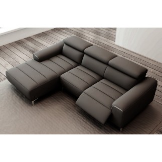 Canapé d'angle fonction relax en cuir italien 5 places SERENITY, noir