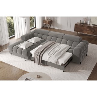 Canapé d'angle convertible FELIX VELOURS en velours gris foncé 5 places, angle gauche (vu de face)