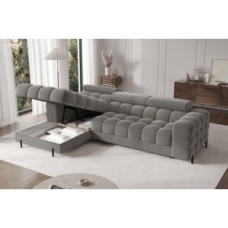 Canapé d'angle convertible FELIX VELOURS en velours gris foncé 5 places, angle gauche (vu de face)