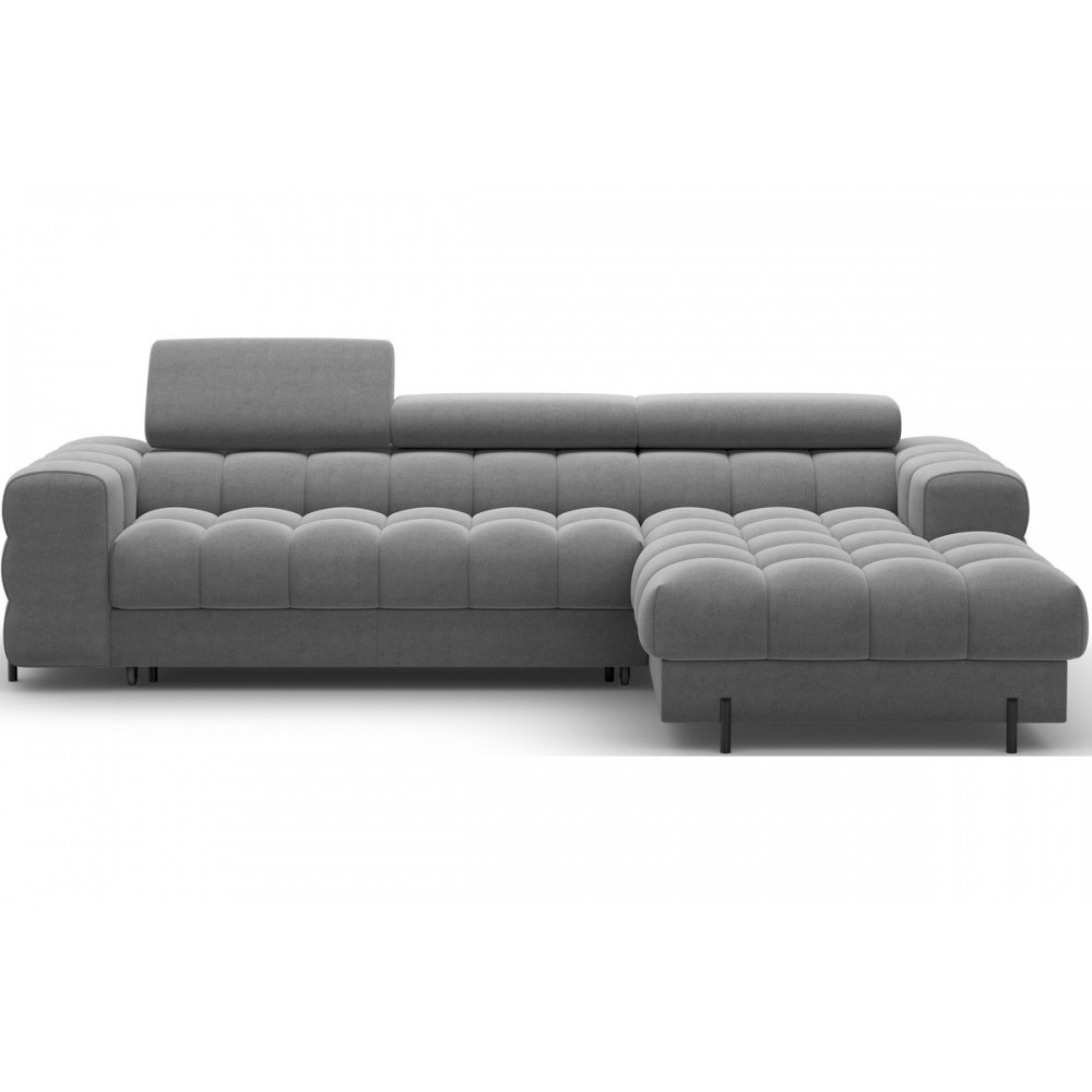 Canapé d'angle convertible FELIX VELOURS en velours gris foncé, 5 places, angle droit (vu de face) Canapé d'angle convertible FELIX VELOURS en velours gris foncé, 5 places, angle droit (vu de face)