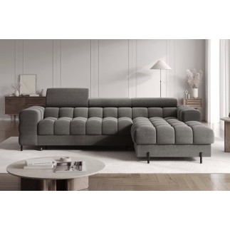 Canapé d'angle convertible FELIX VELOURS en velours gris foncé, 5 places, angle droit (vu de face)
