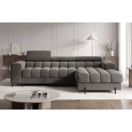 Canapé d'angle convertible FELIX VELOURS en velours gris foncé, 5 places, angle droit (vu de face)