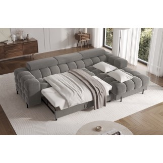 Canapé d'angle convertible FELIX VELOURS en velours gris foncé, 5 places, angle droit (vu de face)