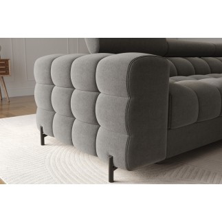 Canapé d'angle convertible FELIX VELOURS en velours gris foncé, 5 places, angle droit (vu de face)