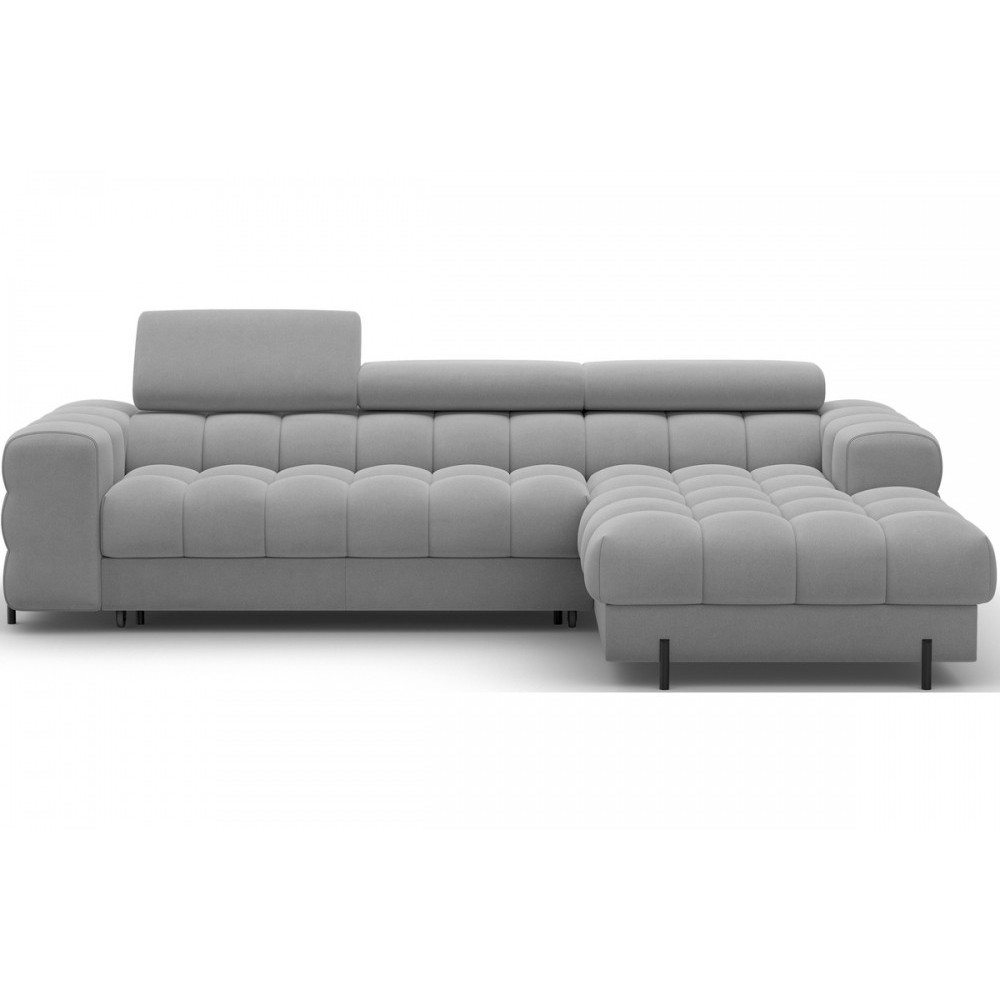 Canapé d'angle convertible FELIX VELOURS en velours gris, 5 places, angle droit (vu de face)