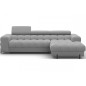 Canapé d'angle convertible FELIX VELOURS en velours gris, 5 places, angle droit (vu de face)