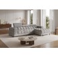 Canapé d'angle convertible FELIX VELOURS en velours gris, 5 places, angle droit (vu de face)