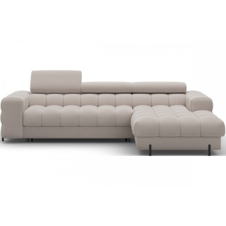 Canapé d'angle convertible FELIX VELOURS en velours beige, 5 places, angle droit (vu de face)