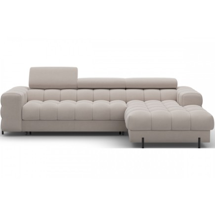 Canapé d'angle convertible FELIX VELOURS en velours beige, 5 places, angle droit (vu de face)