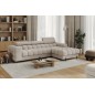 Canapé d'angle convertible FELIX VELOURS en velours beige, 5 places, angle droit (vu de face) Canapé d'angle convertible FELIX VELOURS en velours beige, 5 places, angle droit (vu de face)