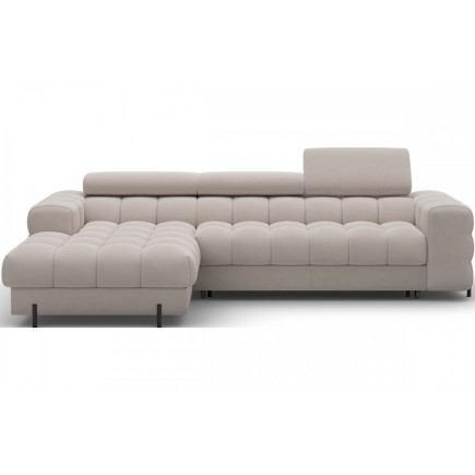 Canapé d'angle convertible FELIX VELOURS en velours beige 5 places, angle gauche (vu de face)