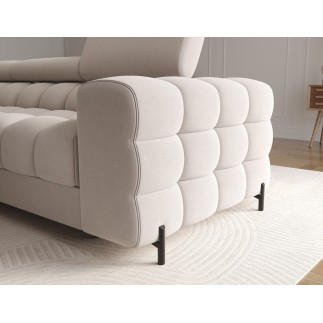 Canapé d'angle convertible FELIX VELOURS en velours beige 5 places, angle gauche (vu de face)
