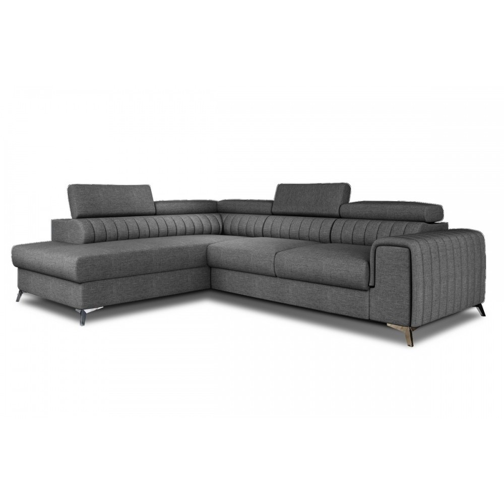 - Canapé d'angle convertible LARRY TISSU gris foncé 5 places angle gauche (vu de face) - Canapé d'angle convertible LARRY TISSU gris foncé 5 places angle gauche (vu de face)