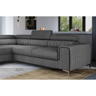- Canapé d'angle convertible LARRY TISSU gris foncé 5 places angle gauche (vu de face)