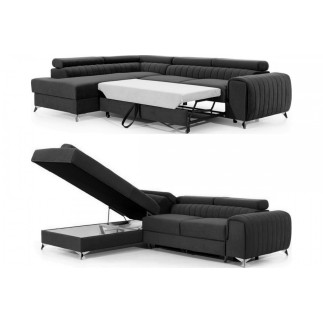 - Canapé d'angle convertible LARRY TISSU gris foncé 5 places angle gauche (vu de face)