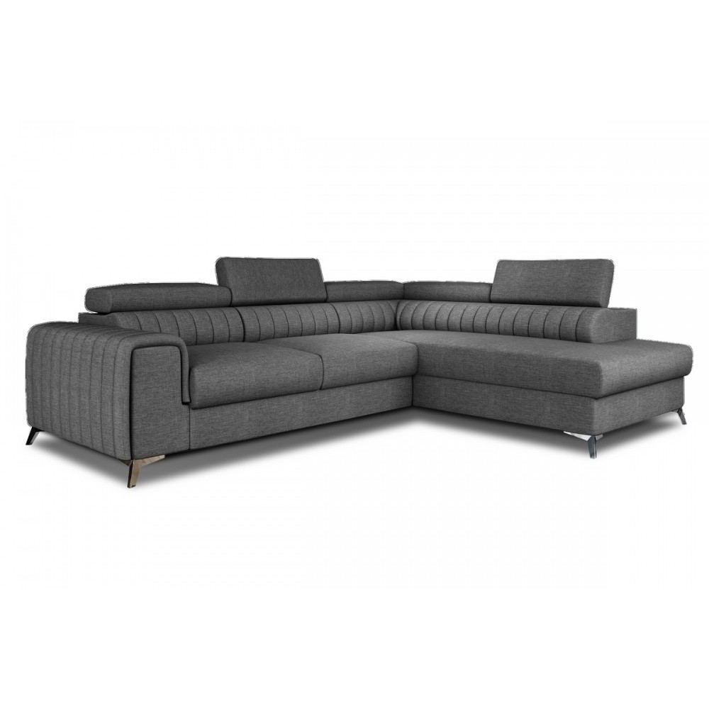 Canapé d'angle convertible - LARRY TISSU gris foncé, 5 places, angle droit (vu de face) Canapé d'angle convertible - LARRY TISSU gris foncé, 5 places, angle droit (vu de face)