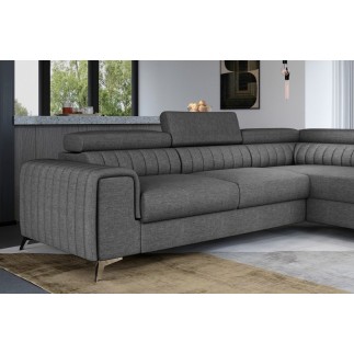 Canapé d'angle convertible - LARRY TISSU gris foncé, 5 places, angle droit (vu de face)