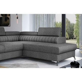 Canapé d'angle convertible - LARRY TISSU gris foncé, 5 places, angle droit (vu de face)