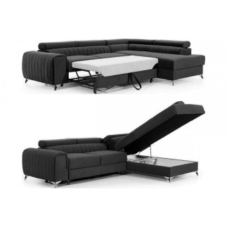 Canapé d'angle convertible - LARRY TISSU gris foncé, 5 places, angle droit (vu de face)