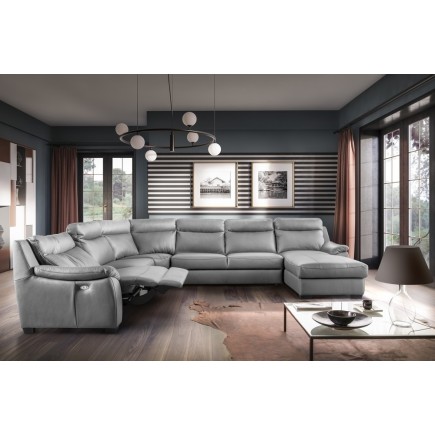 1er paiement de la commande: Canapé d'angle relax et convertible en cuir épais de luxe italien avec relax électrique, 8 places B