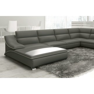 Modification de commande : Canapé d'angle en cuir luxe italien 7 places ANGELO, gris foncé et blanc, angle droit, reste à payer