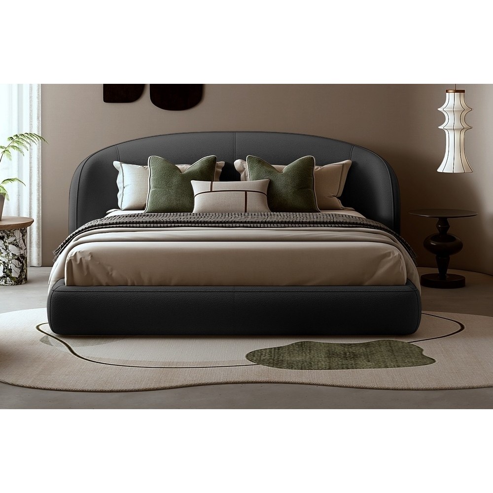 Lit design en cuir de luxe LUXO, avec sommier à lattes offert, noir, 160x200