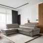 Canapé d'angle convertible en cuir italien luxe 5 places, MEMEZO, coffre, taupe, angle gauche Canapé d'angle convertible en cuir italien luxe 5 places, MEMEZO, coffre, taupe, angle gauche