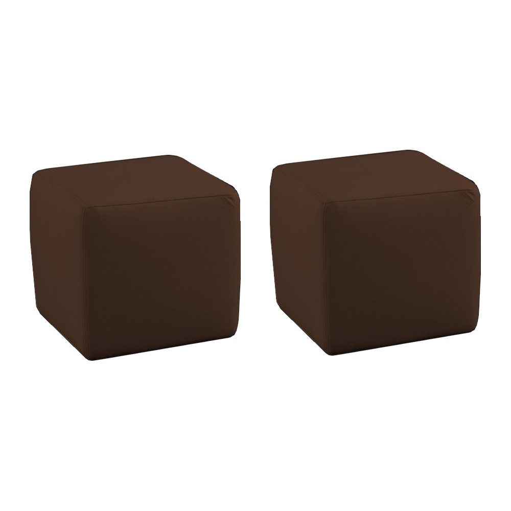 Ensemble de 2 poufs carrés en cuir, chocolat. Ensemble de 2 poufs carrés en cuir, chocolat.