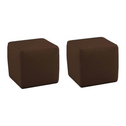 Ensemble de 2 poufs carrés en cuir, chocolat.