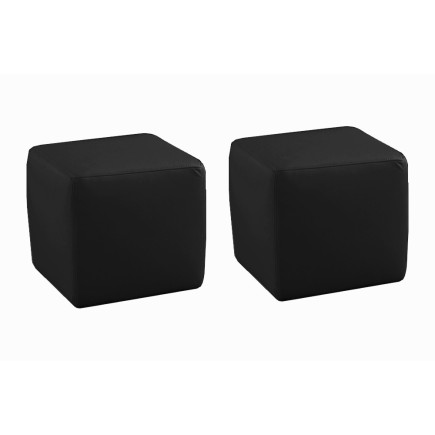 Ensemble de 2 poufs carrés en cuir, noir.