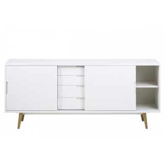 Bahut tendance blanc laqué brillant, ELMA, bois
