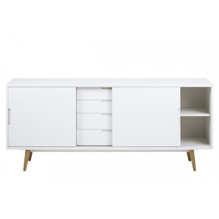 Bahut tendance blanc laqué brillant, ELMA, bois