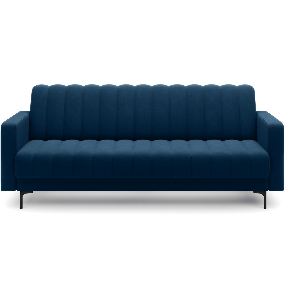 Canapé 3 places convertible velours luxe bleu foncé, coffre, RONSARD Canapé 3 places convertible velours luxe bleu foncé, coffre, RONSARD