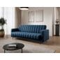 Canapé 3 places convertible velours luxe bleu foncé, coffre, RONSARD Canapé 3 places convertible velours luxe bleu foncé, coffre, RONSARD