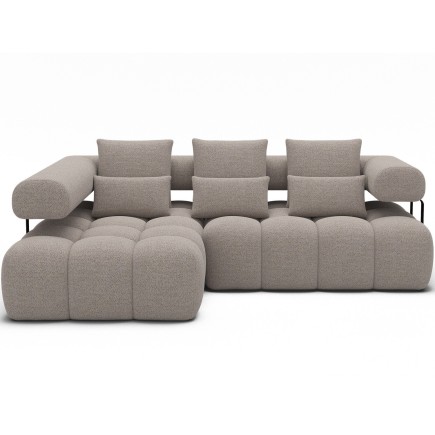 Canapé d'angle convertible en tissu bouclette beige luxe 5 places LEONI