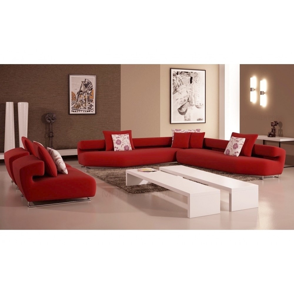 Ensemble cuir italien canapé d'angle et 2 fauteuils PARMA rouge Ensemble cuir italien canapé d'angle et 2 fauteuils PARMA rouge