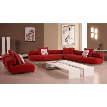 Ensemble cuir italien canapé d'angle et 2 fauteuils PARMA rouge