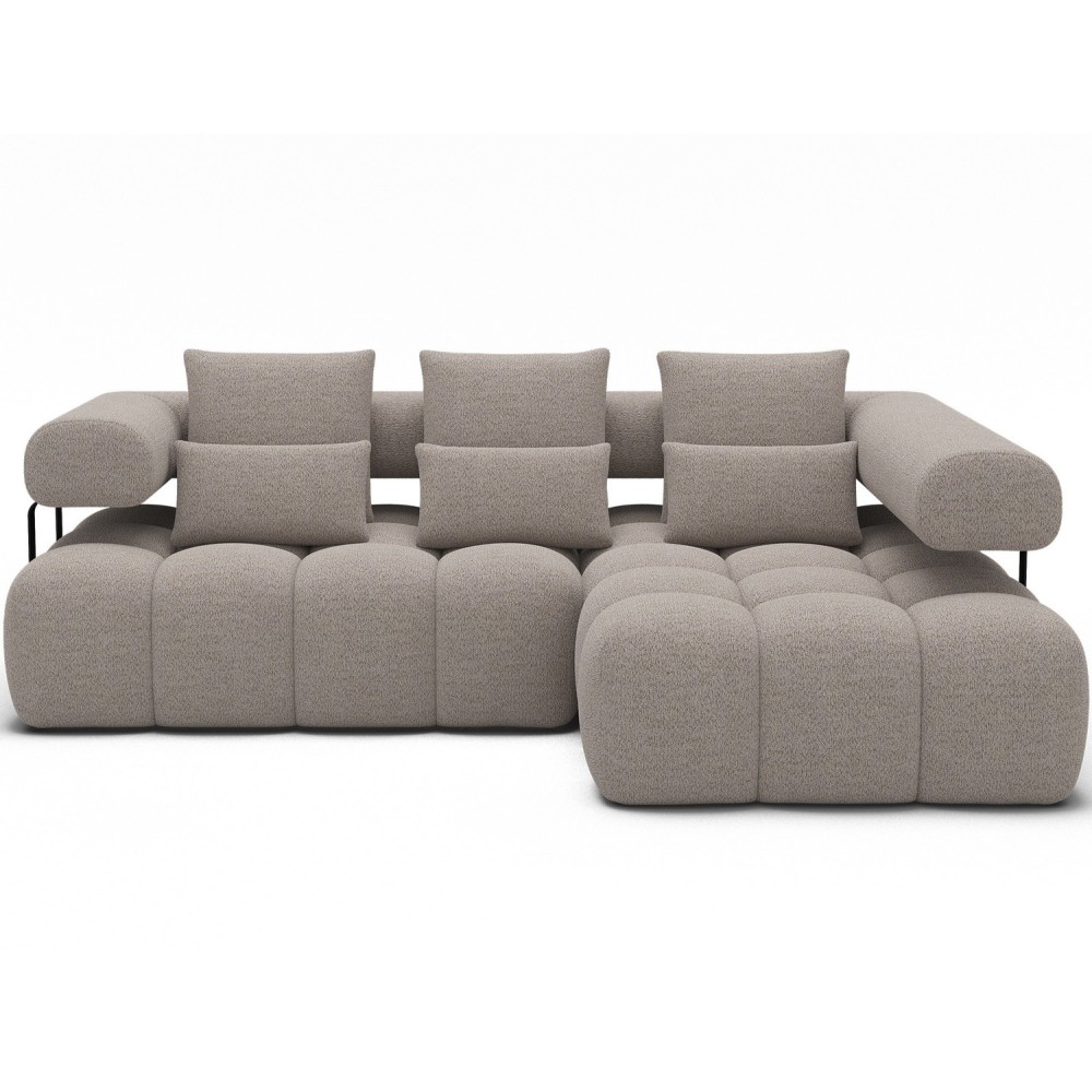Canapé d'angle convertible en tissu bouclette beige luxe 5 places LEONI, angle droit (vu de face) Canapé d'angle convertible en tissu bouclette beige luxe 5 places LEONI, angle droit (vu de face)