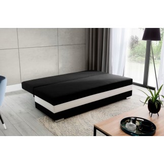 Canapé 3 places convertible tissu noir et simili blanc