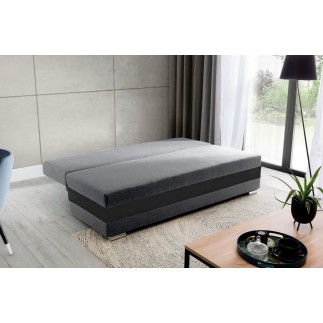 Canapé 3 places convertible tissu gris et simili noir